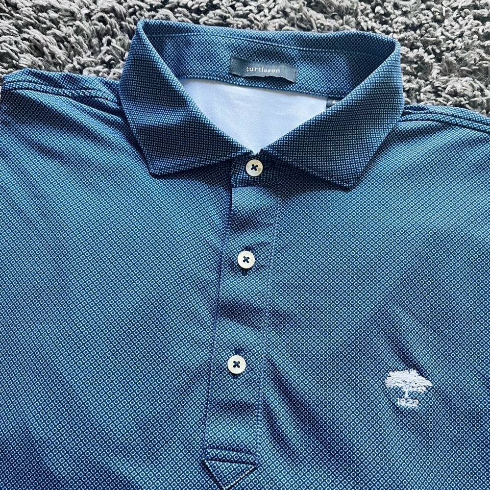 Turtleson Men's Textured Navy Polo golf Shirt embroidered L